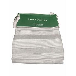 NEW Laura‎ Ashley GREY/WHITE STRIPE COTTON BLEND SHOWER CURTAIN 72x72